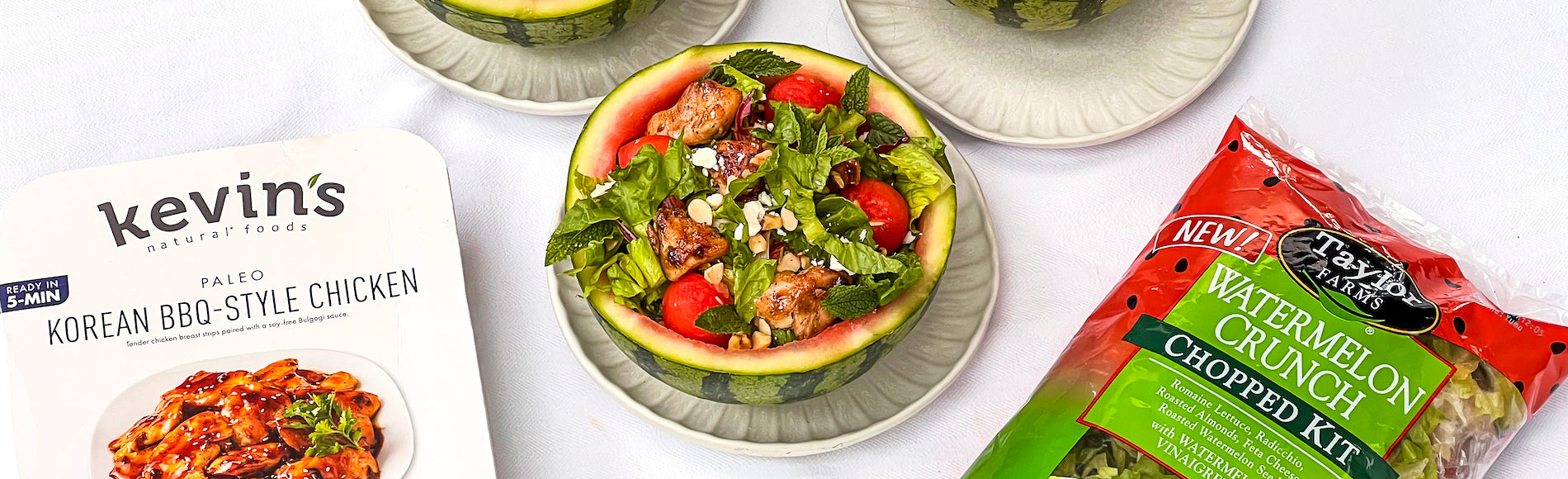 Korean BBQ Chicken and Mint Watermelon Salad Bowls Kevin's Natural Foods