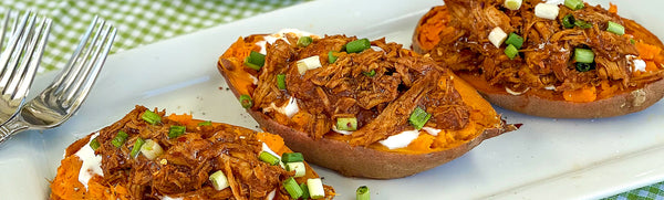 BBQ Pulled Chicken Stuffed Sweet Potatoes