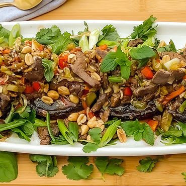 Honey Garlic Beef Topped Portobello Mushrooms